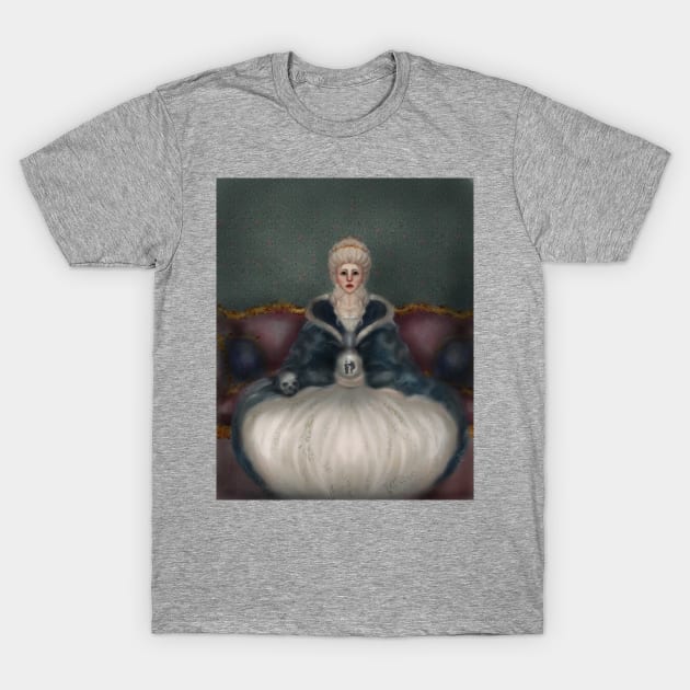 Marie Antoinette Portrait Historical Romantic Dress Holding a Skull and A Crystal Ball T-Shirt by penandbea